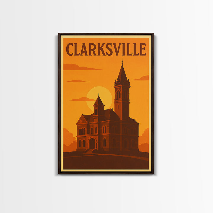 Clarksville Tennessee Travel Poster, Canvas Print, Golden Travel Poster Art, Clarksville Wall Art, Modern Wall Decor, Home Office Decor