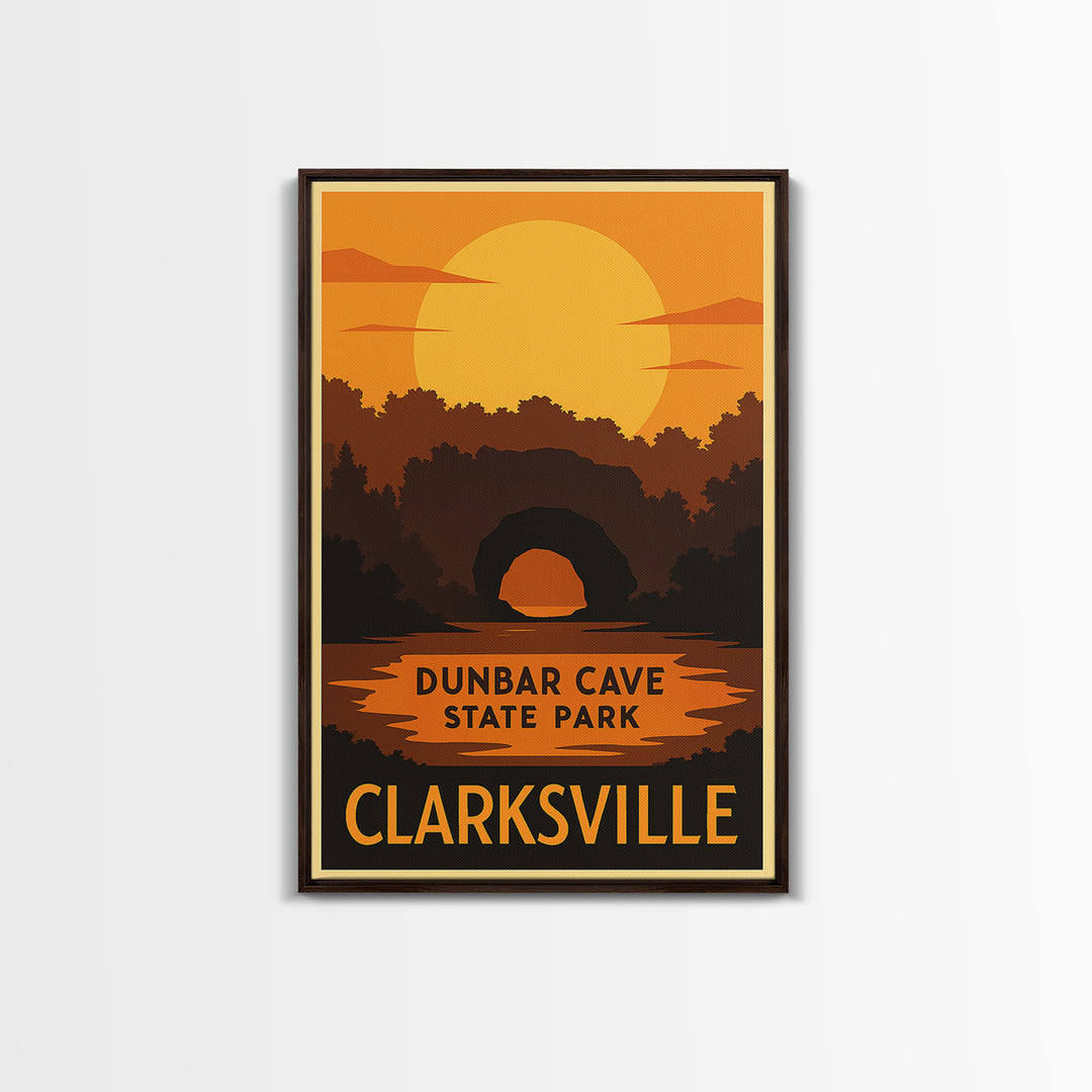 Clarksville Travel Poster, Canvas Print, Warm Sunset Silhouette Art, Clarksville Wall Art, Modern Wall Decor, City Illustration