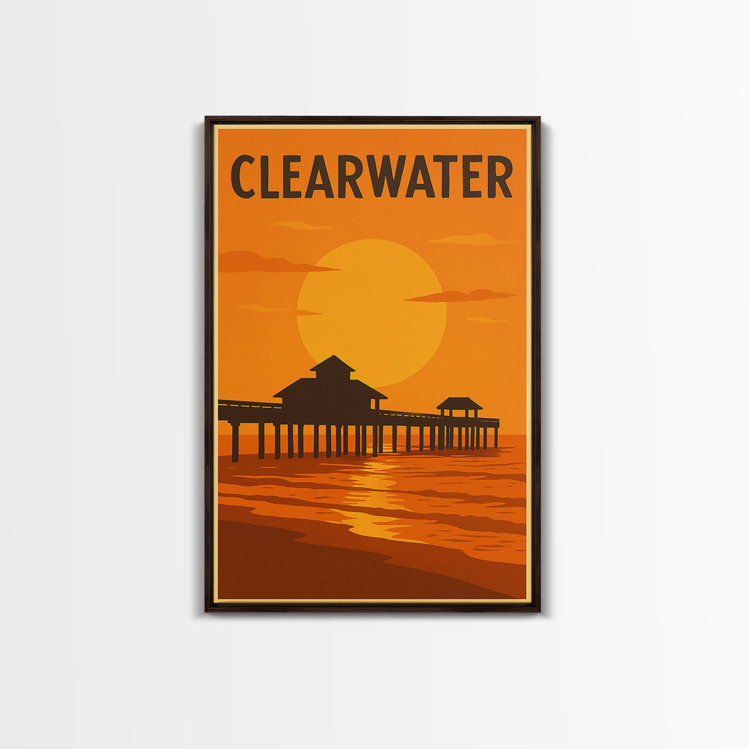 Clearwater Florida Travel Poster, Canvas Print, Warm Sunset Silhouette Art, Clearwater Poster Print, Wall Art, Gift For Travelers