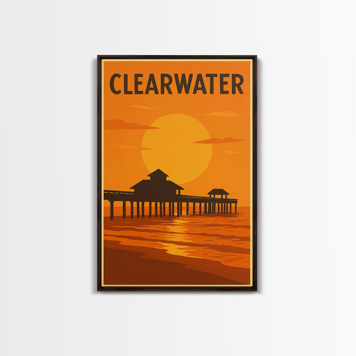 Clearwater Florida Travel Poster, Canvas Print, Warm Sunset Silhouette Art, Clearwater Poster Print, Wall Art, Gift For Travelers
