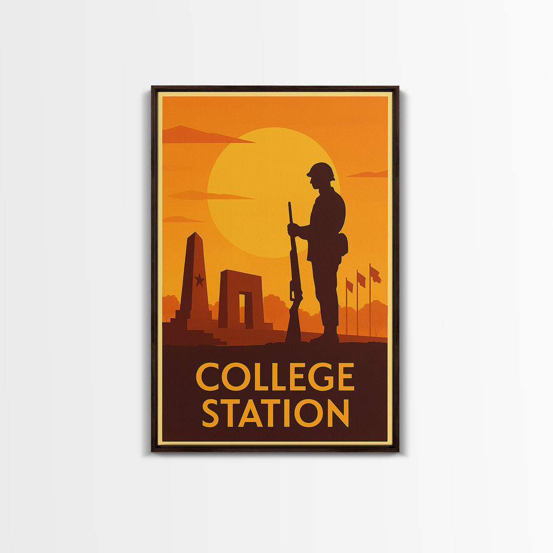 College Station Travel Poster, Canvas Print, Gold Art Deco Poster Art, College Station Poster Print, Living Room Wall Art, Travel Wall Art
