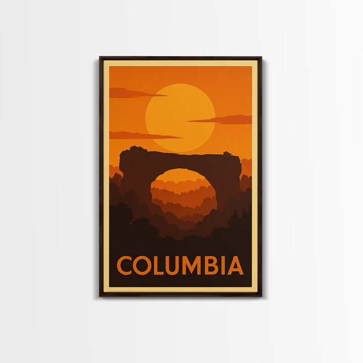 Columbia Travel Poster, Canvas Print, Warm Sunset Silhouette Art, Columbia City Art, Retro Travel Print, Eclectic Wall Decor, Wall Art