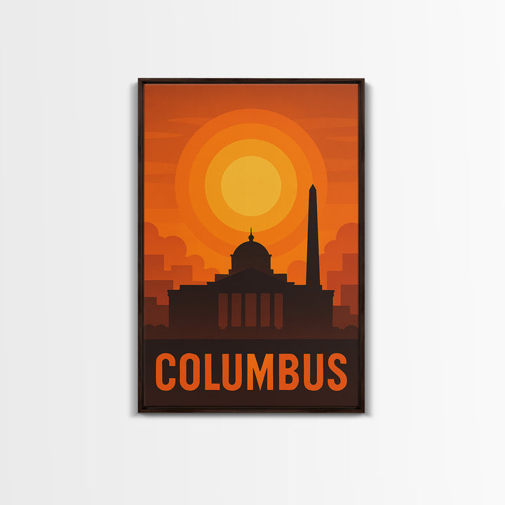 Columbus Travel Poster, Canvas Print, Golden Travel Poster Art, Columbus City Art, Living Room Wall Art, Vintage City Poster, Poster Art