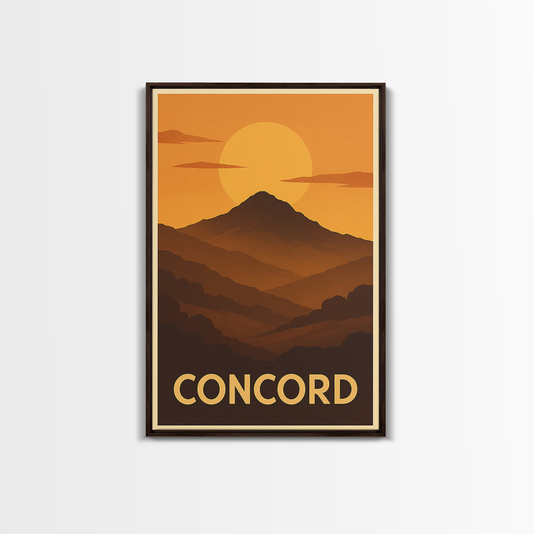 Concord Travel Poster, Canvas Print, Warm Sunset Silhouette Art, Concord Wall Art, Travel Poster Set, Mid Century Wall Art, Home Decor