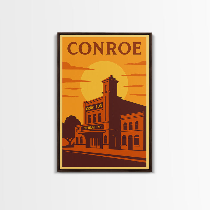 Conroe Texas Travel Poster, Canvas Print, Golden Poster Art, Conroe Art Print, Vintage Travel Print, Retro Travel Print, City Illustration