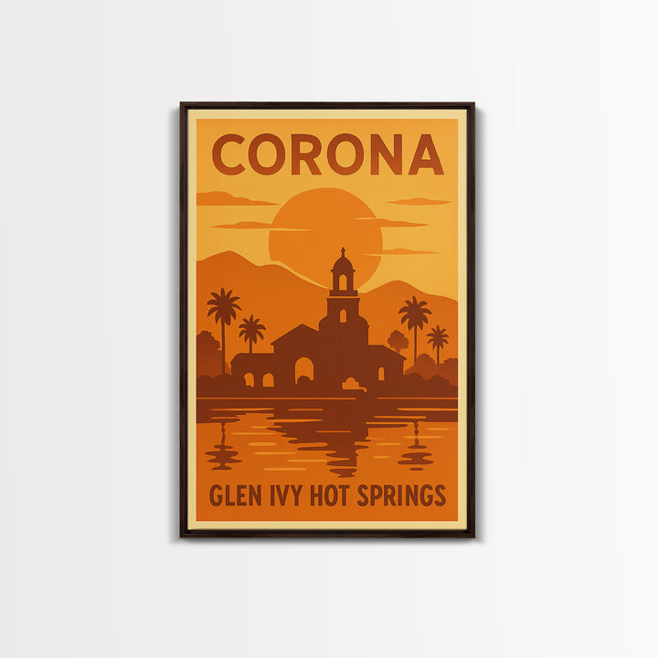 Corona California Travel Poster, Canvas Print, Gold Art Deco Poster Art, Corona City Art, Travel Art Print, Retro Travel Print, Wall Decor