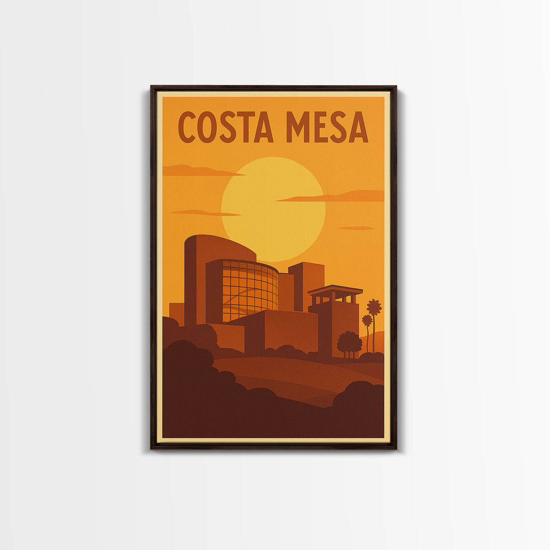Costa Mesa California Travel Poster, Canvas Print, Warm Sunset Silhouette Art, Costa Mesa Wall Art, Travel Prints, Travel Art Print