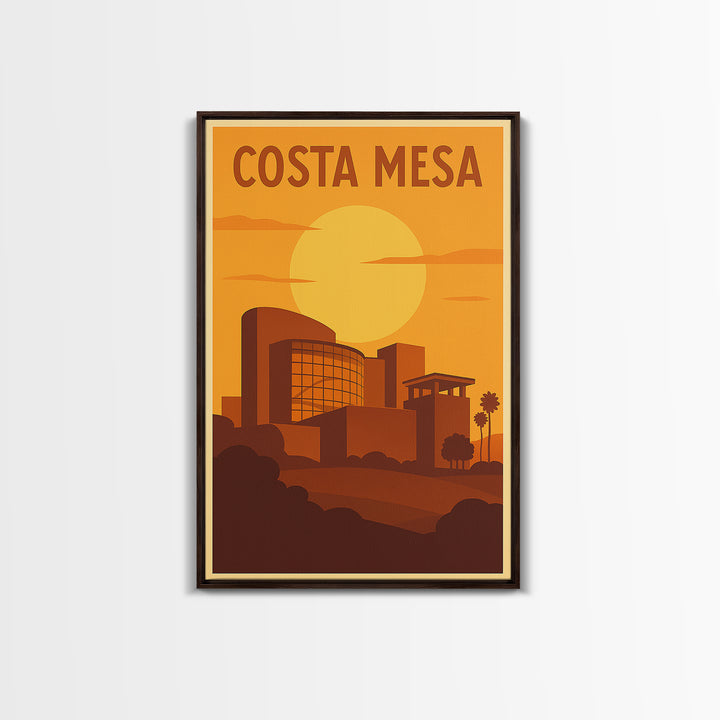 Costa Mesa California Travel Poster, Canvas Print, Warm Sunset Silhouette Art, Costa Mesa Wall Art, Travel Prints, Travel Art Print