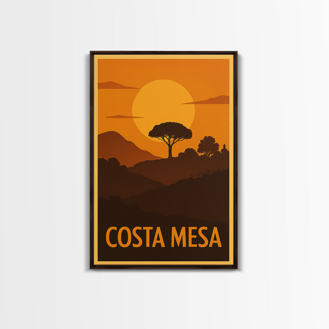 Costa Mesa Travel Poster, Canvas Print, Gold Art Deco Poster Art, Costa Mesa City Art, Gift For Travelers, Mid Century Wall Art