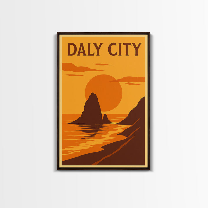 Daly City California Travel Poster, Canvas Print, Warm Sunset Silhouette Art, Daly Art Print, Wanderlust Decor, Gift For Travelers