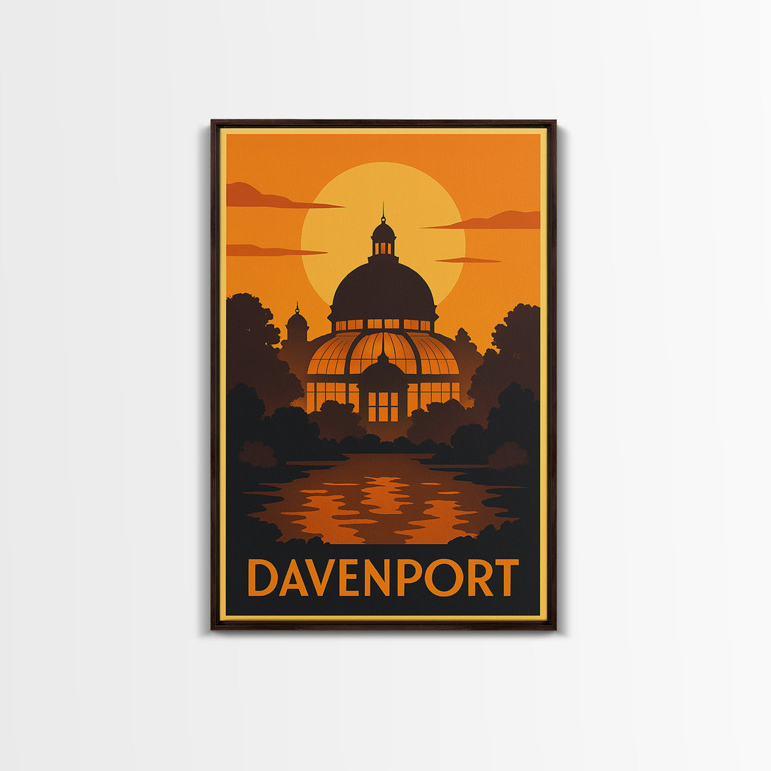 Davenport Iowa Travel Poster, Canvas Print, Golden Travel Poster Art, Davenport Poster Print, Travel Poster Art, Modern Wall Decor, Wall Art