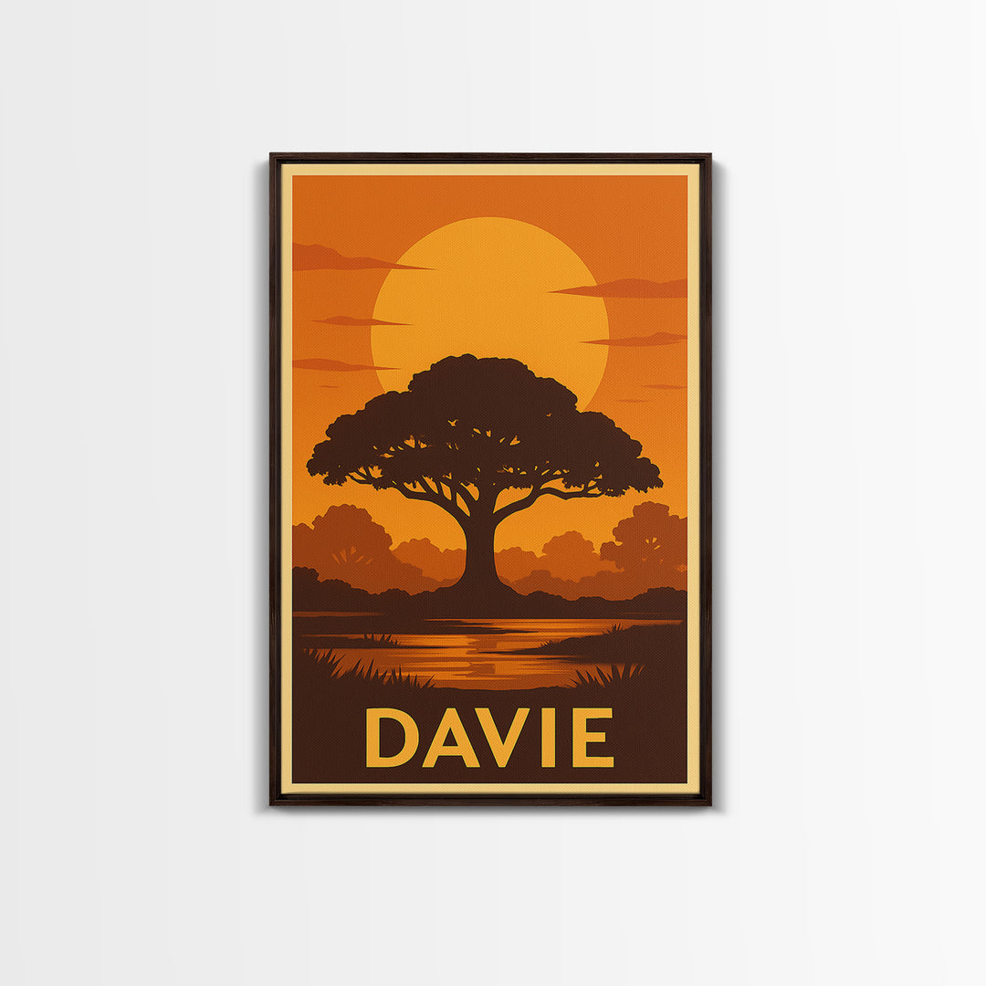 Davie Travel Poster, Canvas Print, Gold Art Deco Poster Art, Davie City Art, Wanderlust Decor, Fine Art Print, Watercolor Skyline