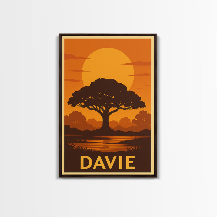Davie Travel Poster, Canvas Print, Gold Art Deco Poster Art, Davie City Art, Wanderlust Decor, Fine Art Print, Watercolor Skyline