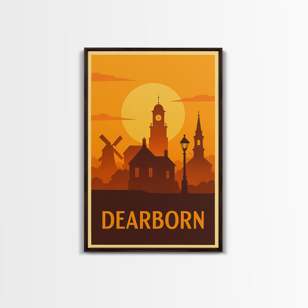 Dearborn Travel Poster, Canvas Print, Golden Travel Poster Art, Dearborn Travel Art, Wanderlust Decor, Travel Poster Set, Travel Art Print