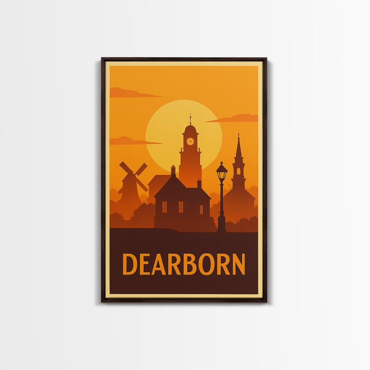 Dearborn Travel Poster, Canvas Print, Golden Travel Poster Art, Dearborn Travel Art, Wanderlust Decor, Travel Poster Set, Travel Art Print