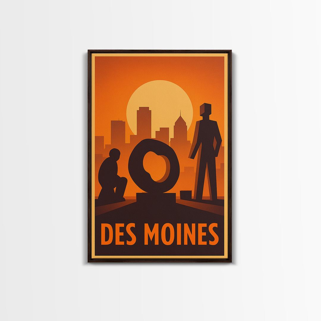 Des Moines Travel Poster, Canvas Print, Gold Art Deco Poster Art, Des Moines Art Print, Travel Wall Art, Home Office Decor, Travel Print