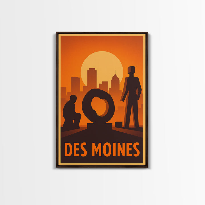 Des Moines Travel Poster, Canvas Print, Gold Art Deco Poster Art, Des Moines Art Print, Travel Wall Art, Home Office Decor, Travel Print