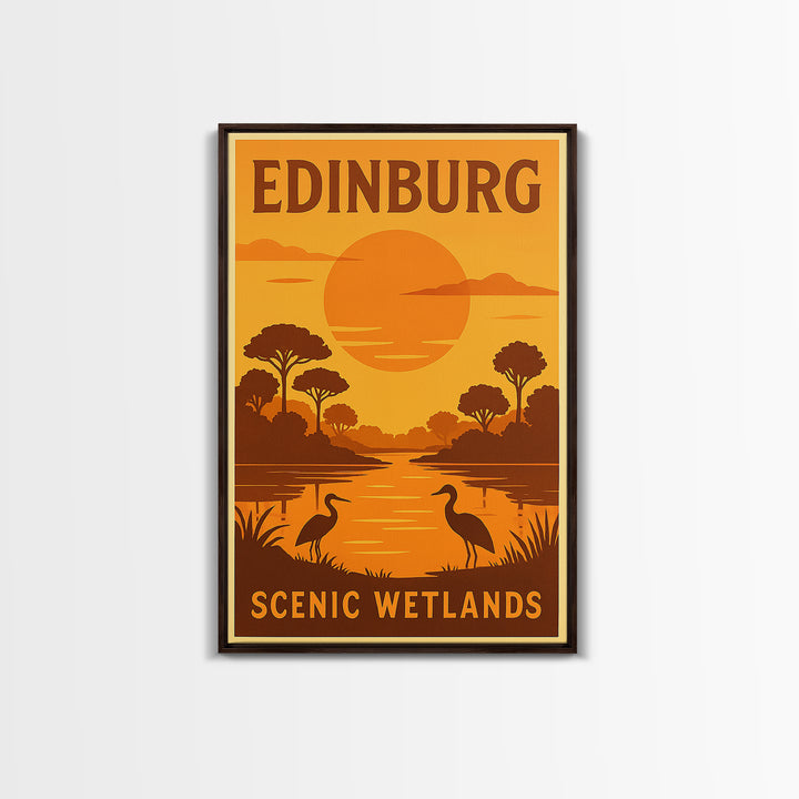 Edinburg Texas Travel Poster, Framed Canvas Print, Vintage Deco Wall Art, Edinburg Wall Art, Mid Century Wall Art, Gift For Travelers
