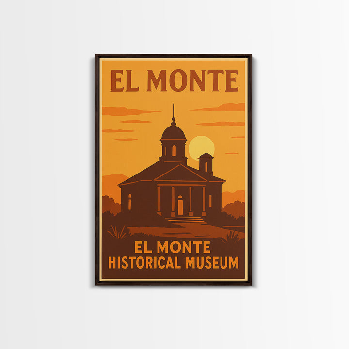 El Monte California Travel Poster, Framed Canvas Print, Warm Sunset Silhouette Art, El Monte Wall Art, Travel Wall Art, Travel Poster Set