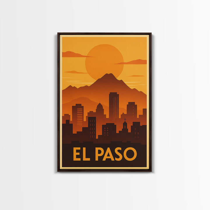 El Paso Travel Poster, Canvas Print, Golden Travel Poster Art, El Paso City Art, Retro Travel Print, Vintage City Art, City Illustration