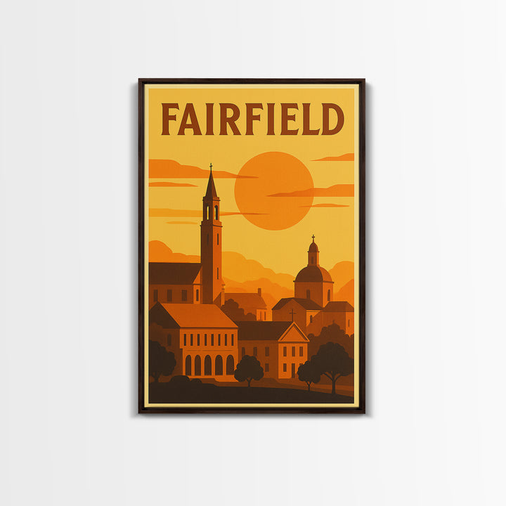 Fairfield California Travel Poster, Canvas Print, Warm Sunset Silhouette Art, Fairfield Wall Art, Vintage Travel Print, Retro Travel Print