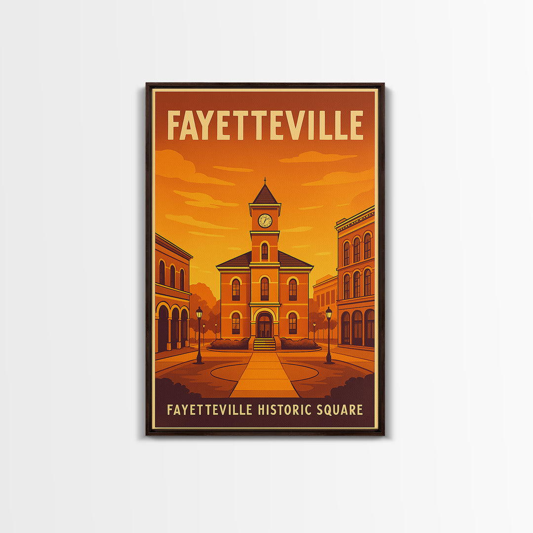 Fayetteville North Carolina Travel Poster, Canvas Print, Golden Travel Poster Art, Fayetteville Art Print, Wall Decor, Retro Travel Print