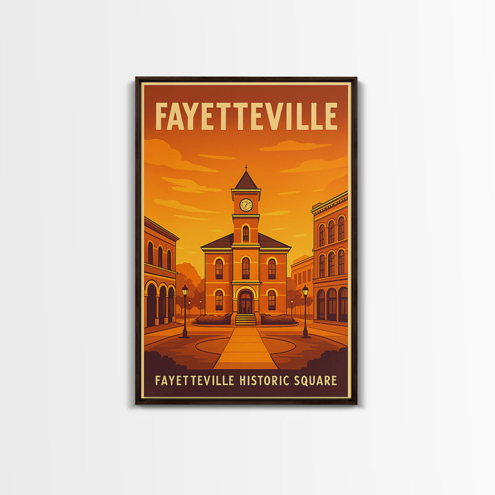 Fayetteville North Carolina Travel Poster, Canvas Print, Golden Travel Poster Art, Fayetteville Art Print, Wall Decor, Retro Travel Print