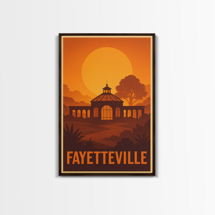 Fayetteville Travel Poster, Canvas Print, Warm Sunset Silhouette Art, Fayetteville Art Print, Travel Wall Art, Retro Travel Print