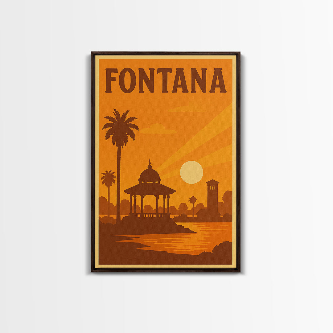 Fontana California Travel Poster, Canvas Print, Warm Sunset Silhouette Art, Fontana Travel Art, City Travel Prints, Travel Art, Home Decor