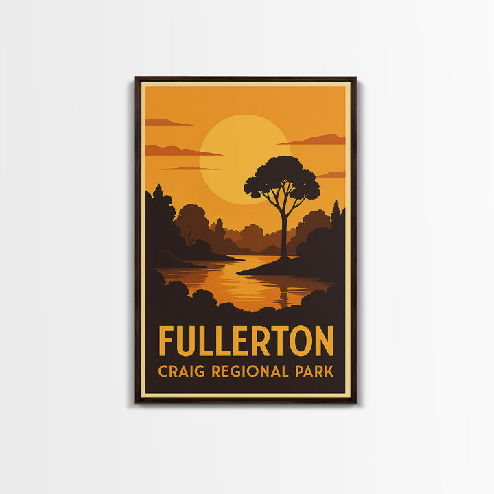 Fullerton Travel Poster, Canvas Print, Warm Sunset Silhouette Art, Fullerton Art Print, City Travel Prints, Vintage Travel Print