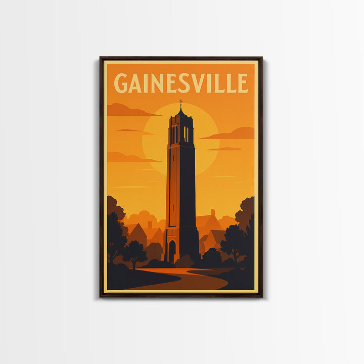 Gainesville Florida Travel Poster, Canvas Print, Gold Art Deco Poster Art, Gainesville Wall Art, City Travel Prints, Travel Art Print