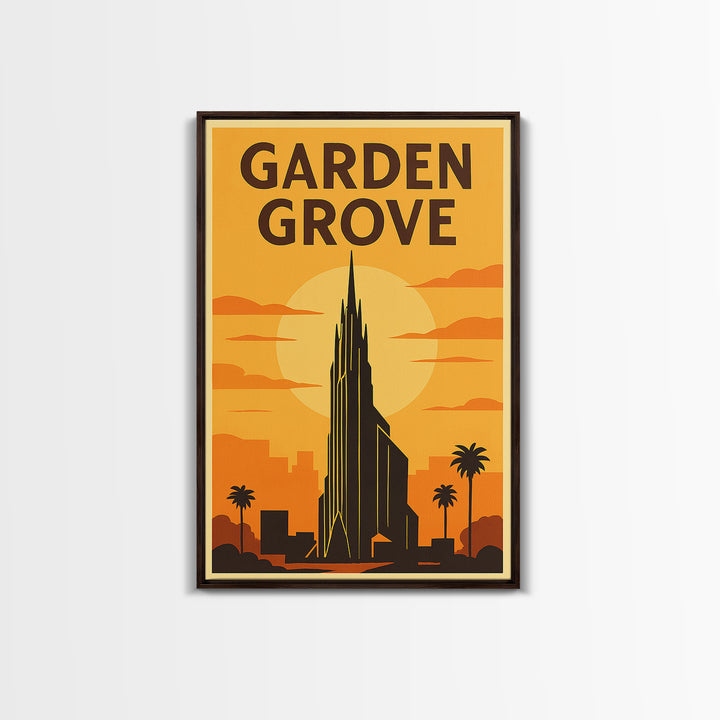 Garden Grove California Travel Poster, Canvas Print, Gold Art Deco Poster Art, Garden Grove Wall Art, City Art, Watercolor Downtown Skyline