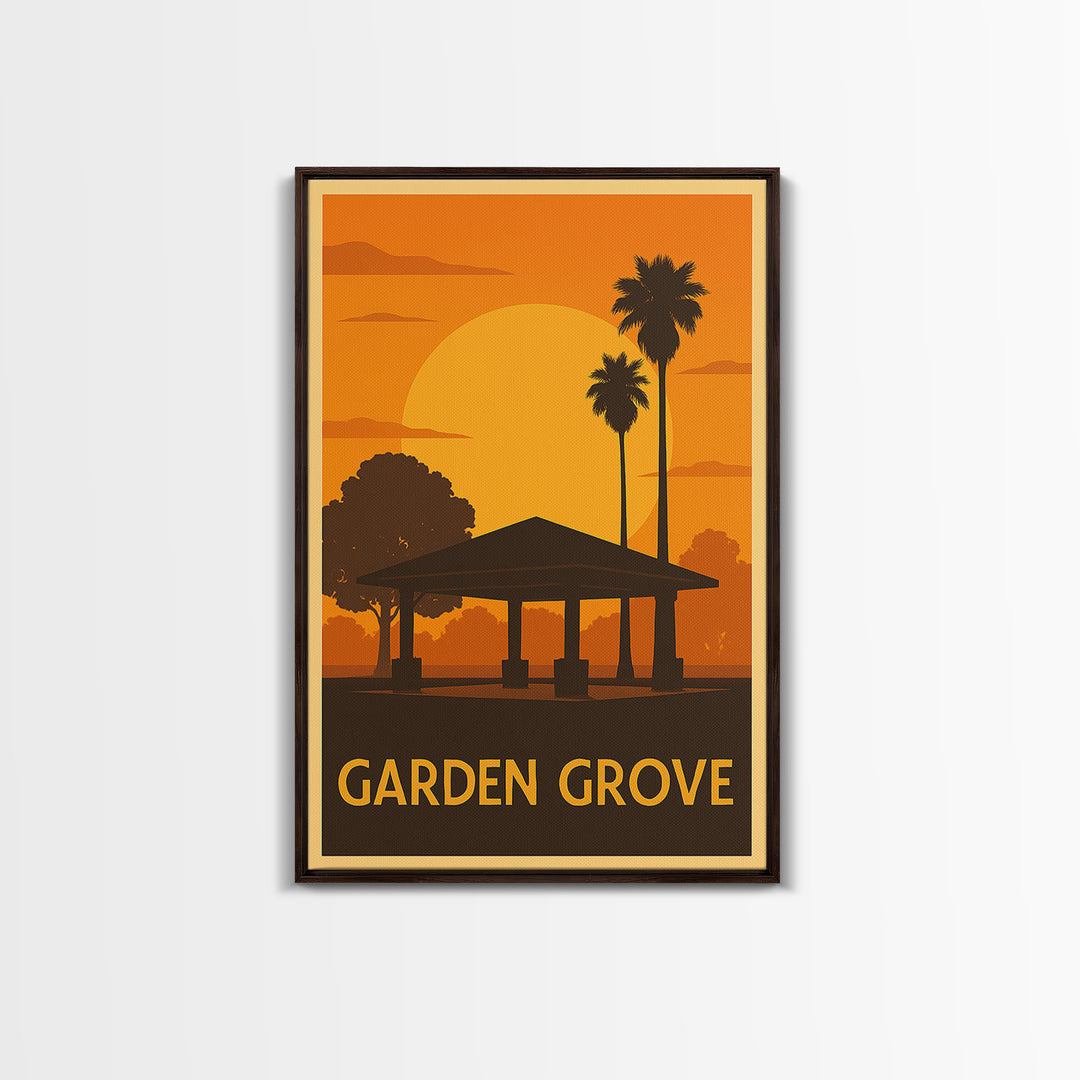 Garden Grove Travel Poster, Framed Canvas Print, Golden Travel Poster Art, Garden Grove Poster Print, Vintage Travel Art, Travel Wall Art