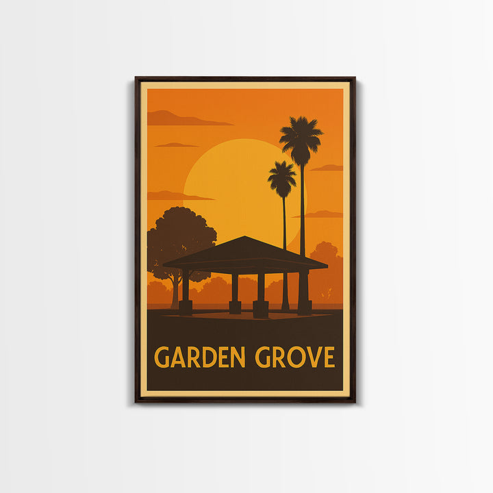 Garden Grove Travel Poster, Framed Canvas Print, Golden Travel Poster Art, Garden Grove Poster Print, Vintage Travel Art, Travel Wall Art