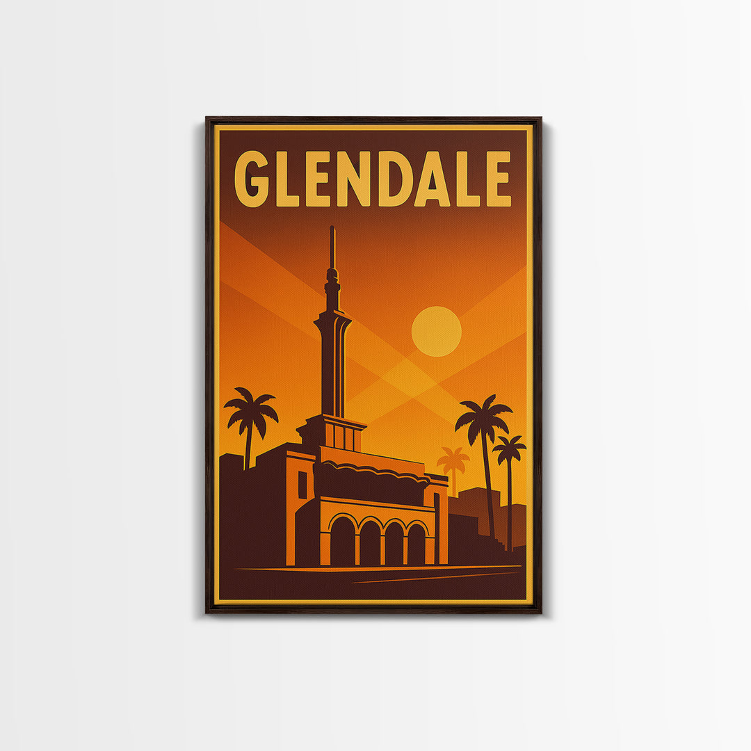 Glendale Arizona Travel Poster, Framed Canvas Print, Gold Art Deco Poster Art, Glendale Art Print, Home Office Decor, Living Room Wall Art