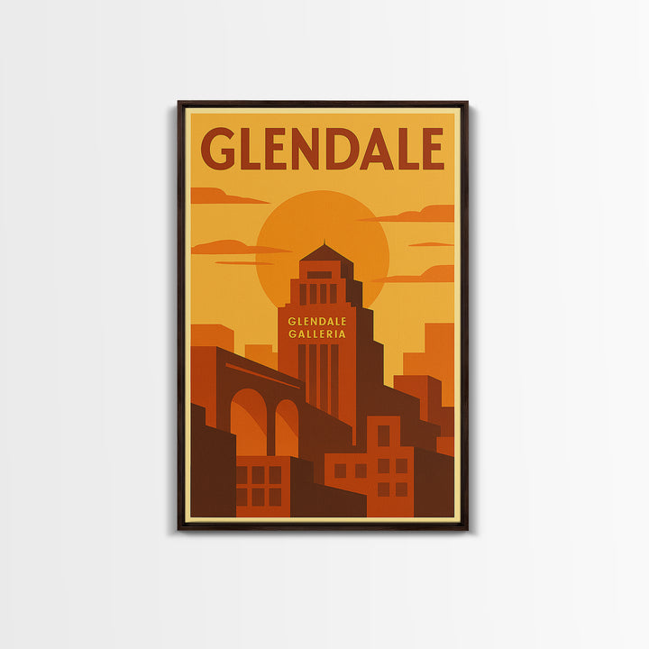 Glendale Travel Poster, Canvas Print, Warm Sunset Silhouette Art, Glendale City Art, Living Room Wall Art, Fine Art Print, Landscape Art