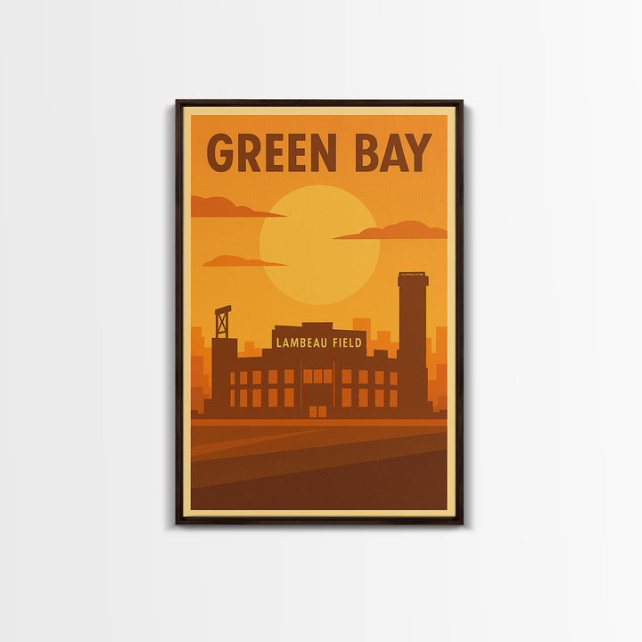 Green Bay Wisconsin Travel Poster, Framed Canvas Print, Vintage Deco Wall Art, Green Bay Wall Art, Gift For Travelers, City Illustration