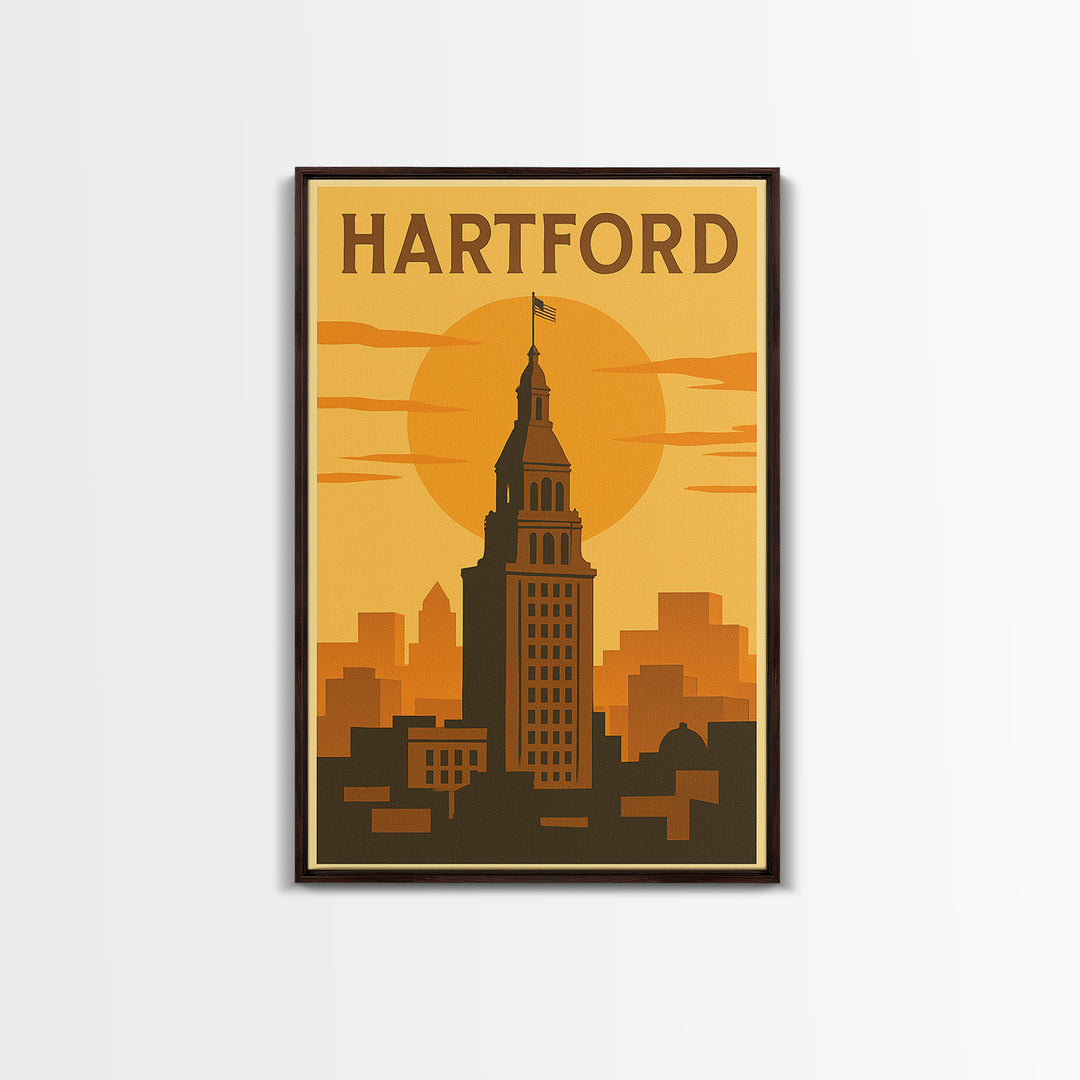 Hartford Connecticut Travel Poster, Canvas Print, Vintage Deco Wall Art, Hartford Travel Art, Poster Art, Skyline Art, Travel Poster Set