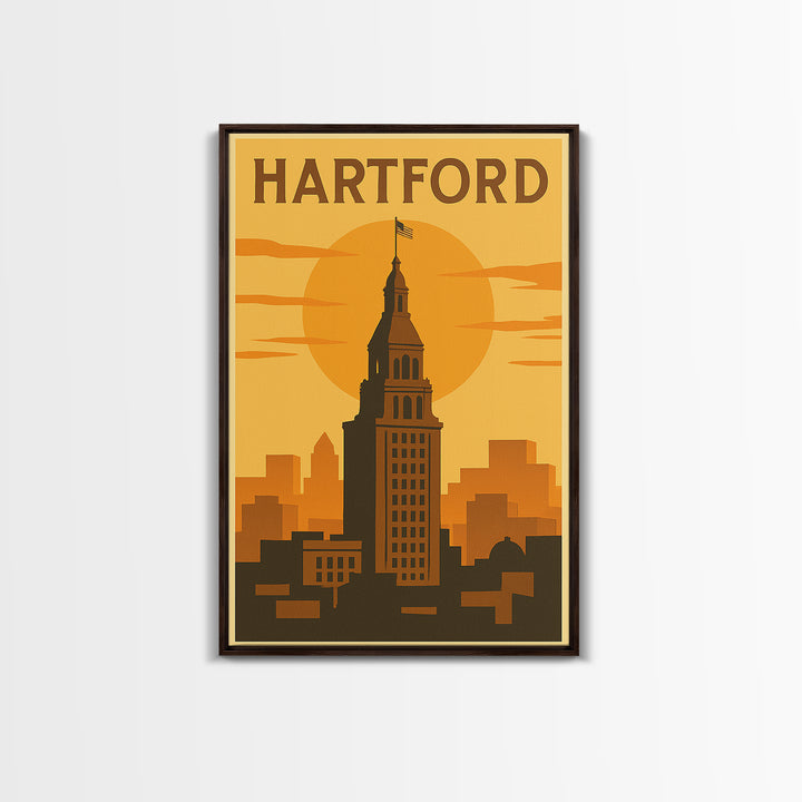 Hartford Connecticut Travel Poster, Canvas Print, Vintage Deco Wall Art, Hartford Travel Art, Poster Art, Skyline Art, Travel Poster Set