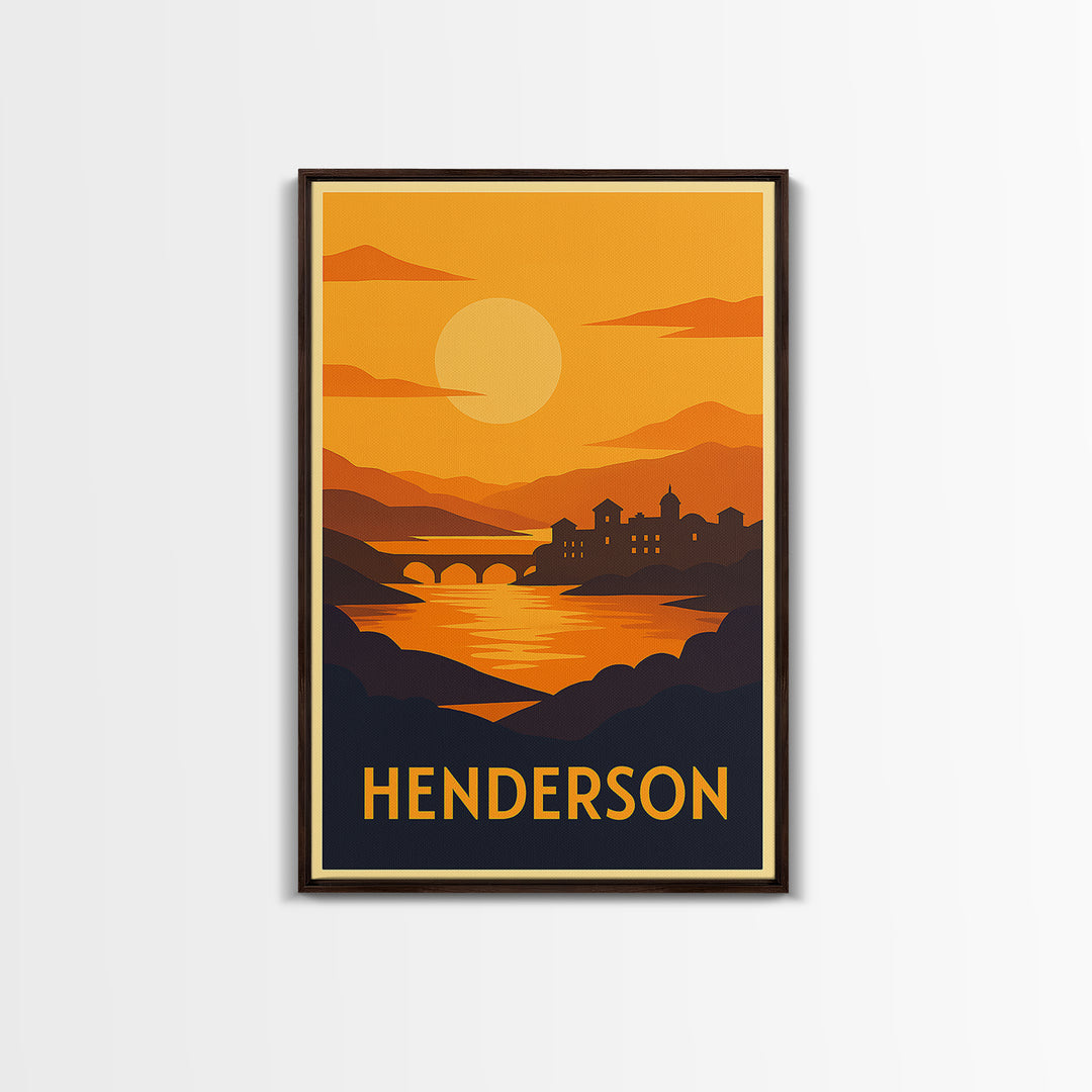 Henderson Travel Poster, Framed Canvas Print, Golden Travel Poster Art, Henderson City Art, Gift For Travelers, City Art Print
