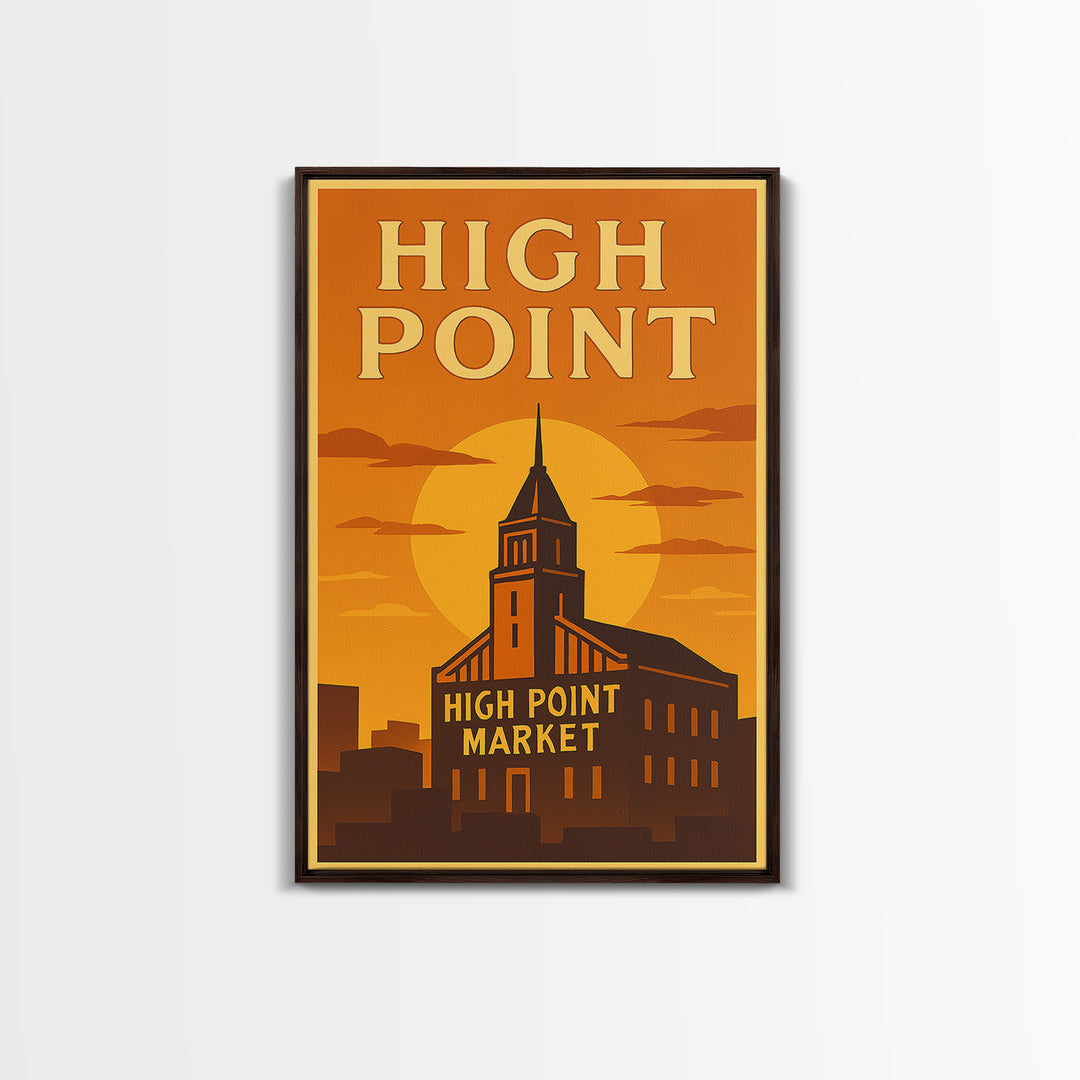 High Point North Carolina Travel Poster, Canvas Print, Gold Art Deco Poster Art, High Point City Art, Wall Decor, Mid Century Wall Art