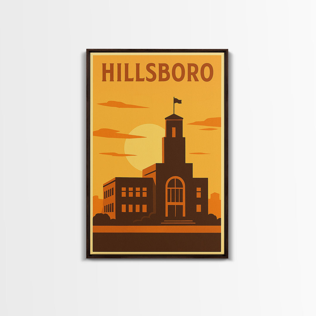 Hillsboro Oregon Travel Poster, Canvas Print, Deco Wall Art, Hillsboro Art Print, Travel Poster Set, Art Print, Watercolor Skyline Art
