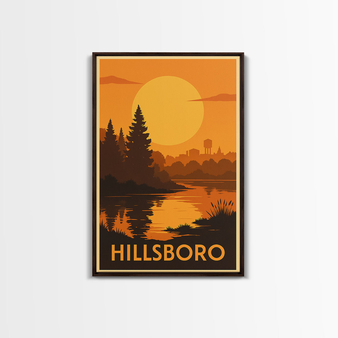 Hillsboro Travel Poster, Canvas Print, Gold Art Deco Poster Art, Hillsboro Art Print, Retro Travel Print, Travel Wall Art, Fine Art Print