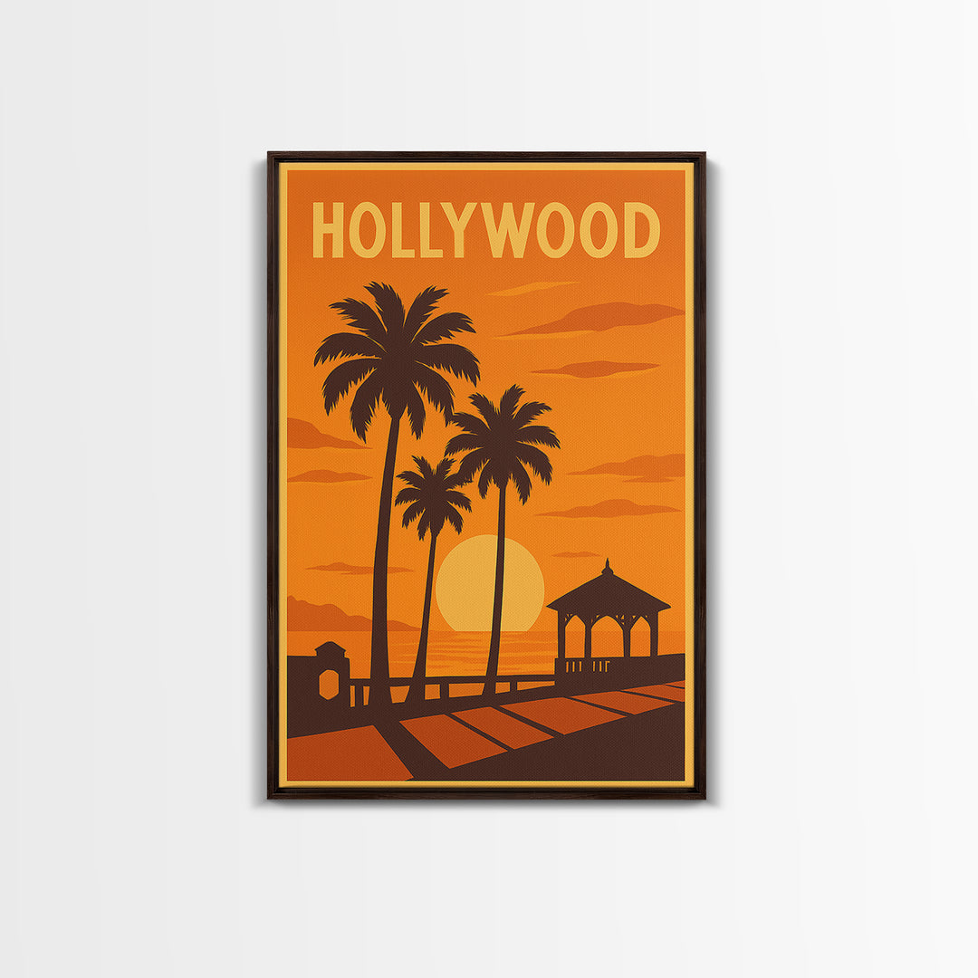 Hollywood Florida Travel Poster, Canvas Print, Gold Art Deco Poster Art, Hollywood Poster Print, Retro Travel Print, Vintage Travel Print