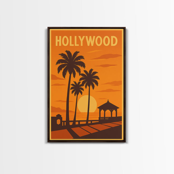 Hollywood Florida Travel Poster, Canvas Print, Gold Art Deco Poster Art, Hollywood Poster Print, Retro Travel Print, Vintage Travel Print