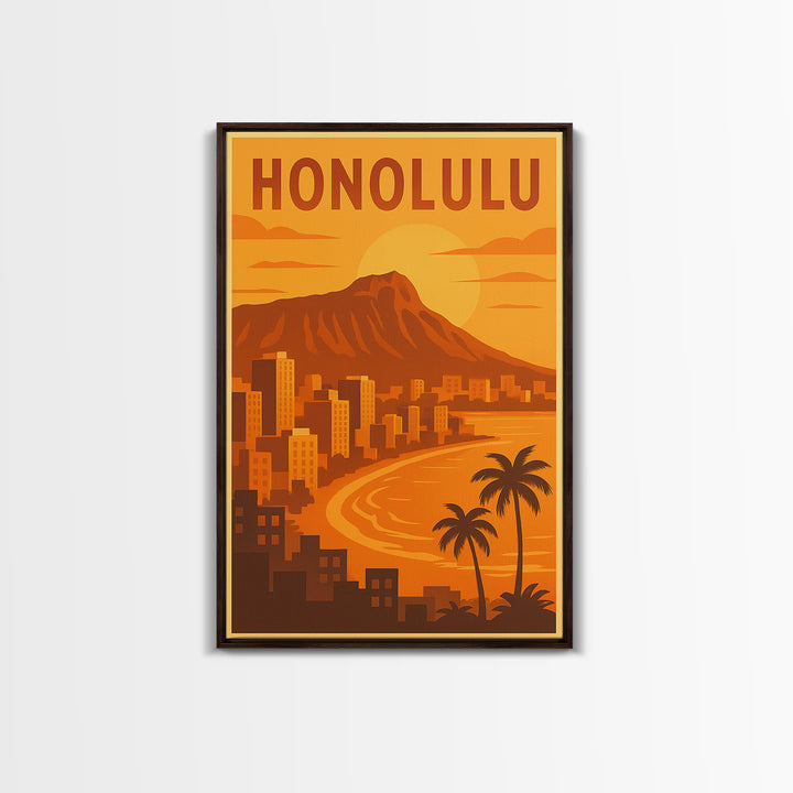 Honolulu Hawaii Travel Poster, Canvas Print, Gold Art Deco Poster Art, Honolulu Travel Art, Travel Poster Set, Travel Print, Art Print