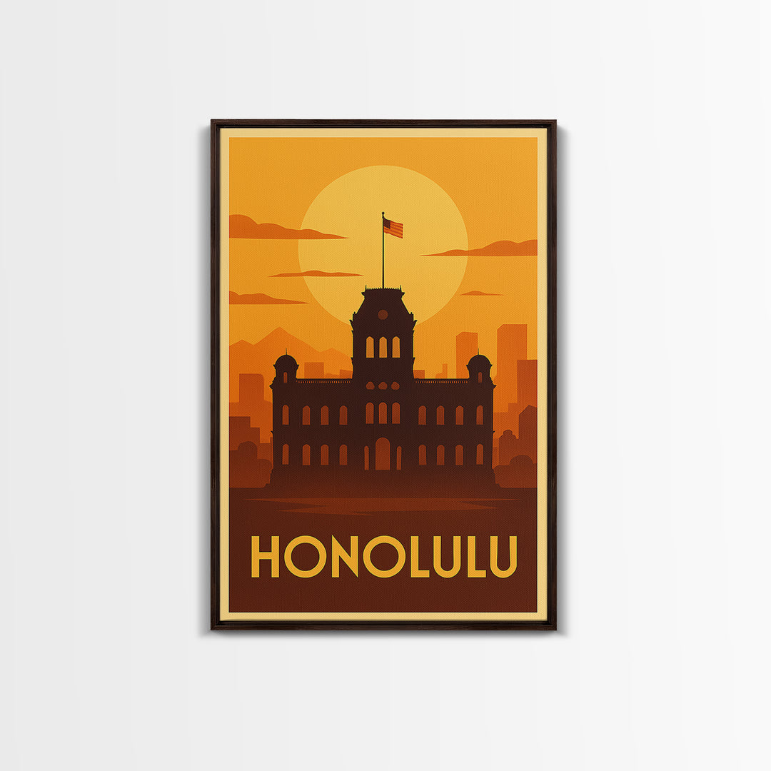 Honolulu Travel Poster, Canvas Print, Golden Travel Poster Art, Honolulu Wall Art, Modern Wall Decor, Travel Wall Art, Gift For Travelers