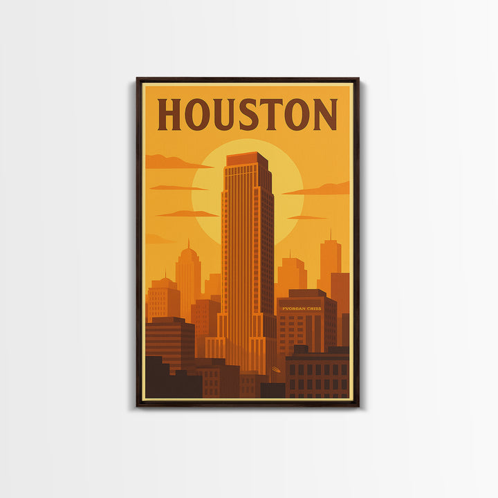 Houston Texas Travel Poster, Canvas Print, Gold Art Deco Poster Art, Houston Travel Art, Wanderlust Decor, Travel Wall Decor, Wall Art