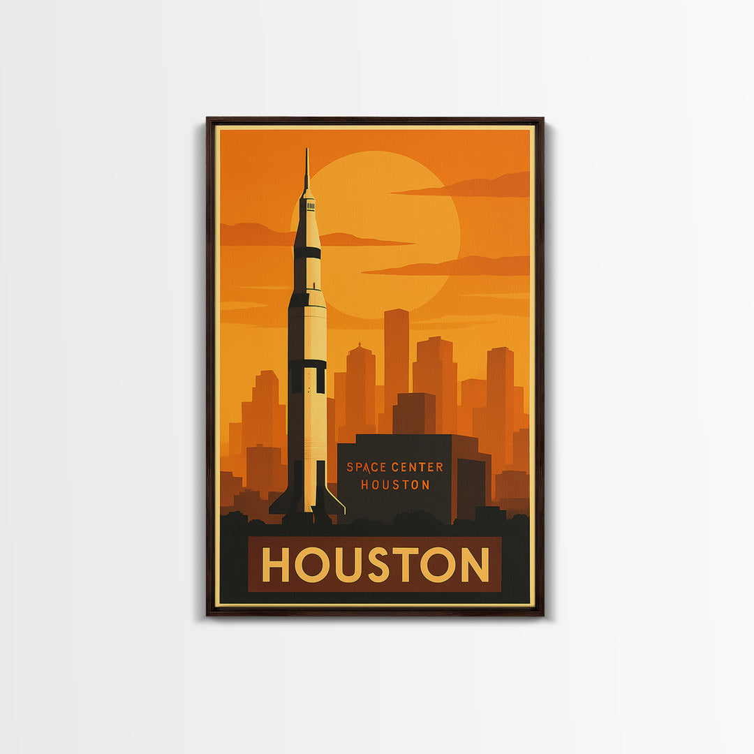 Houston Travel Poster, Framed Canvas Print, Vintage Deco Wall Art, Houston Art Print, Fine Art Print, Travel Wall Art, Travel Poster Art