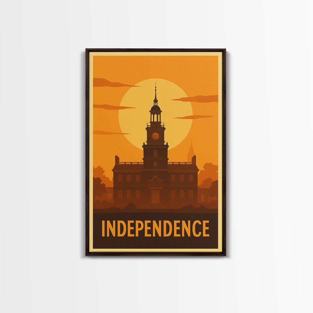 Independence Travel Poster, Canvas Print, Gold Art Deco Poster Art, Independence Travel Art, Eclectic Wall Decor, Watercolor City Skyline